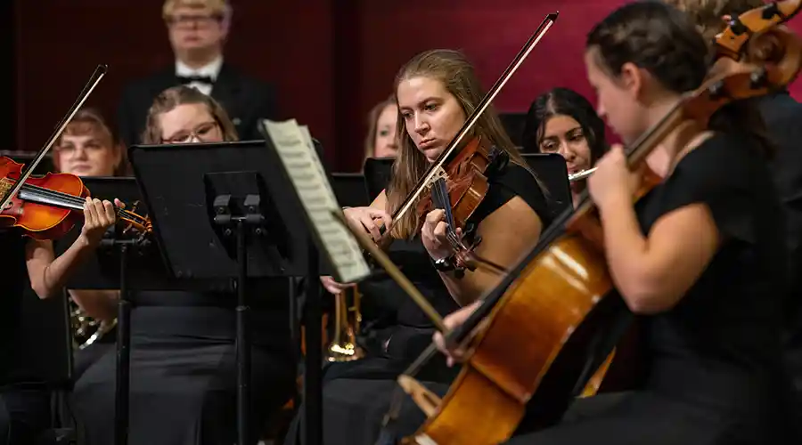 Students in an orchestra