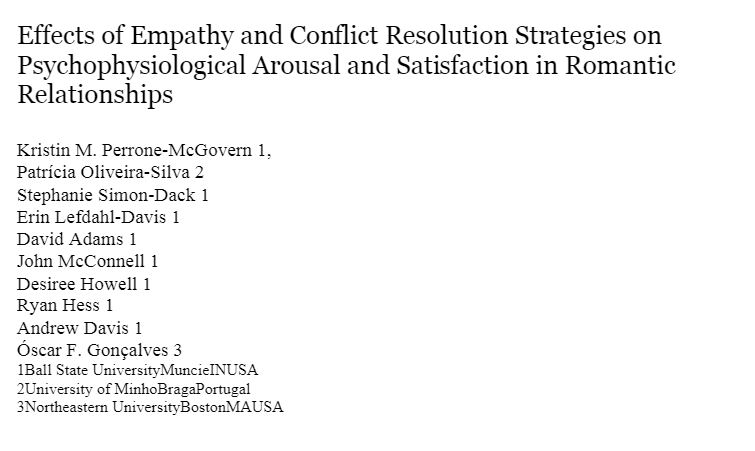 Effects of Empathy and Conflict Resolution Strategies on Psychophysiological Arousal and Satisfaction in Romantic Relationships Thumbnail