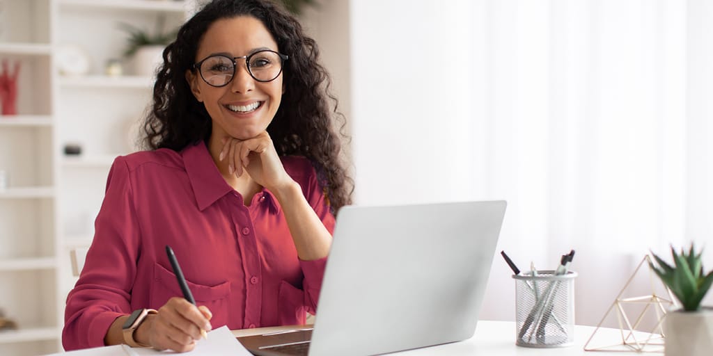 Woman working on a laptop