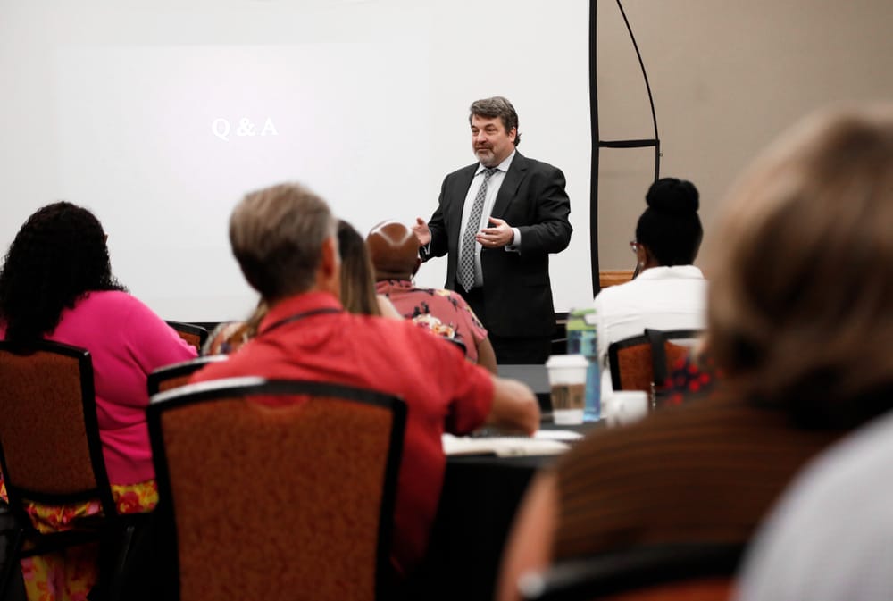 Professor instructing a class