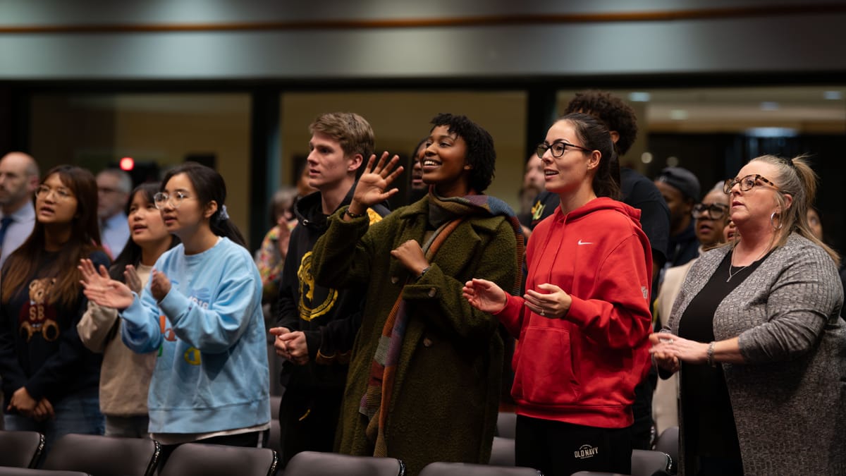 Students worshipping during the MLK Celebration