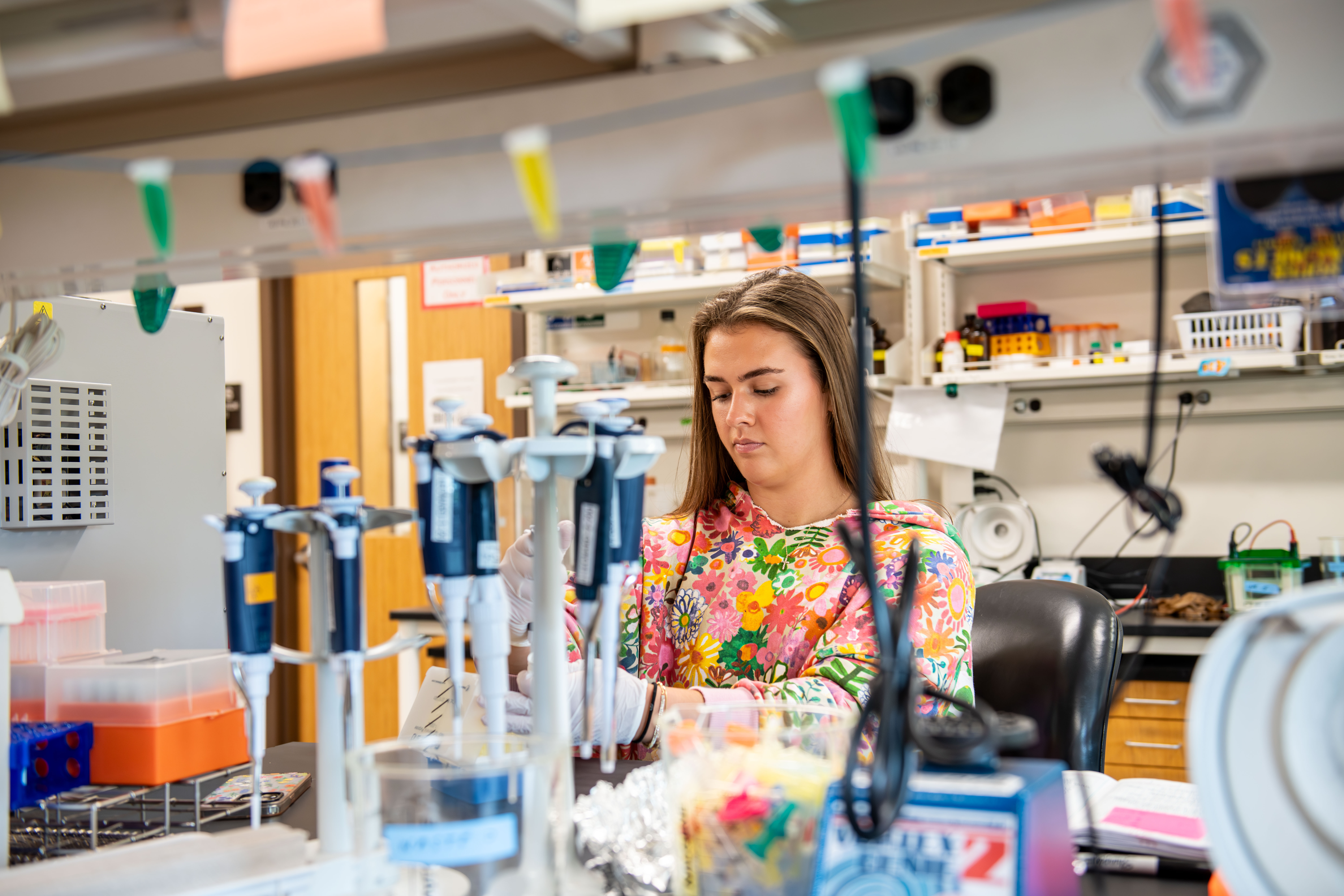 Ella Gearhart in the science lab