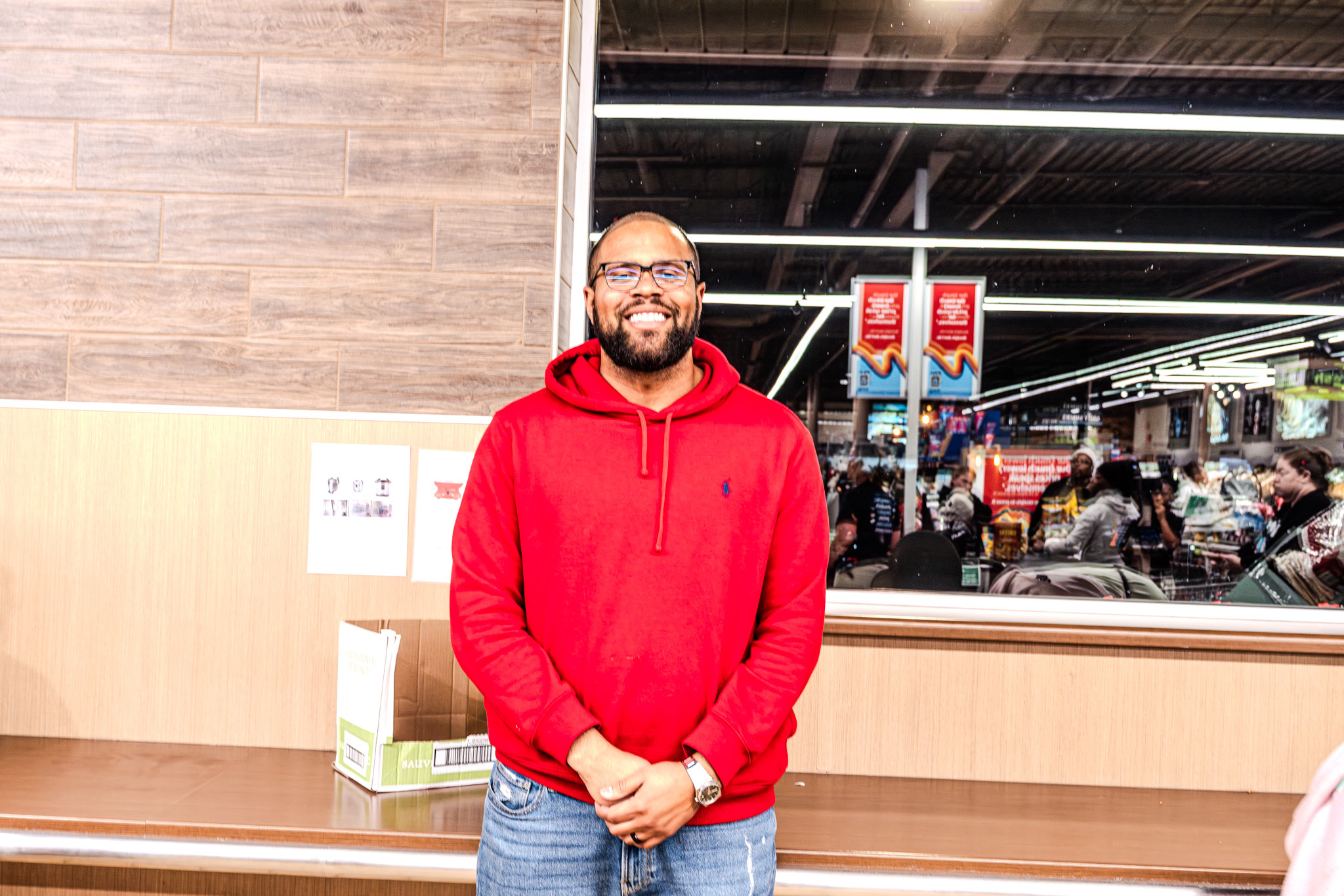 Ronald Morrel Jr. standing outside Aldi grocery store in Marion, IN