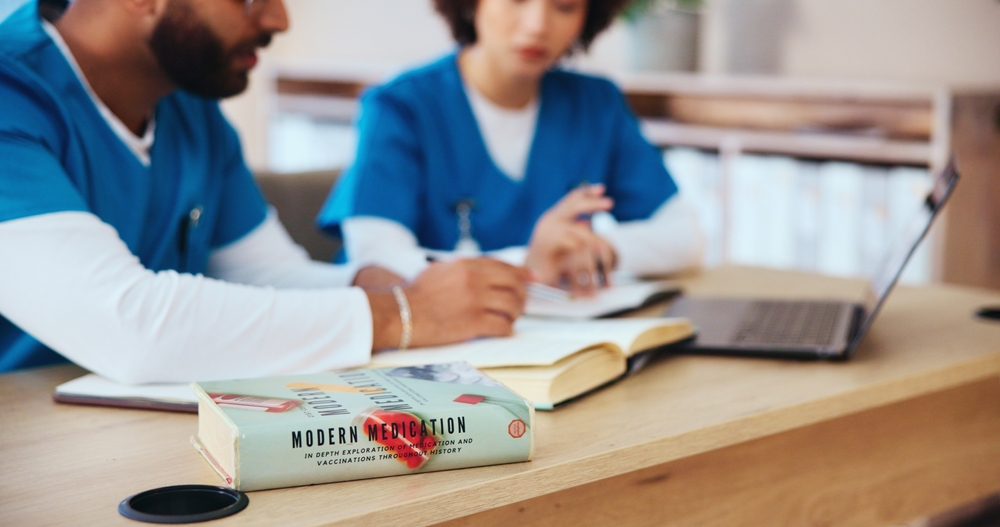 Healthcare students and studying for test