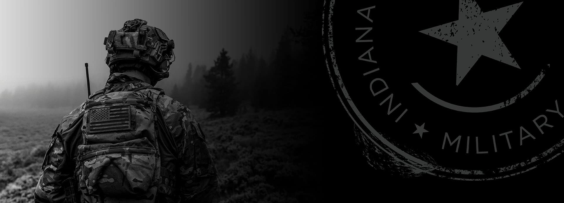Grayed image of soldier with IWU seal