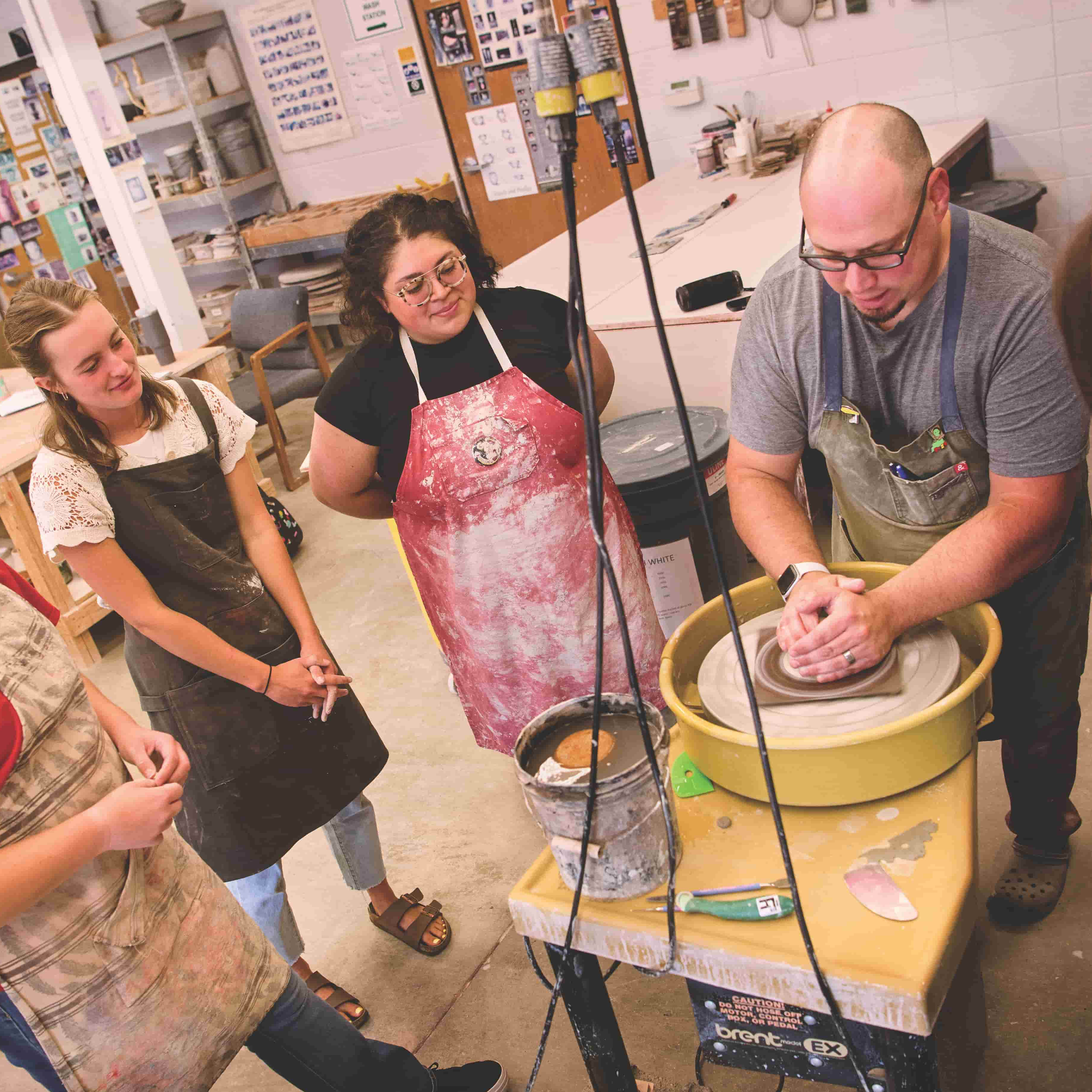 Professor and students working together