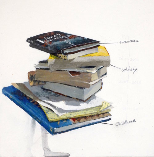Illustration of books throughout one's life