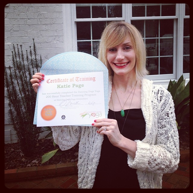 Katie with her Yoga Instructor certificate