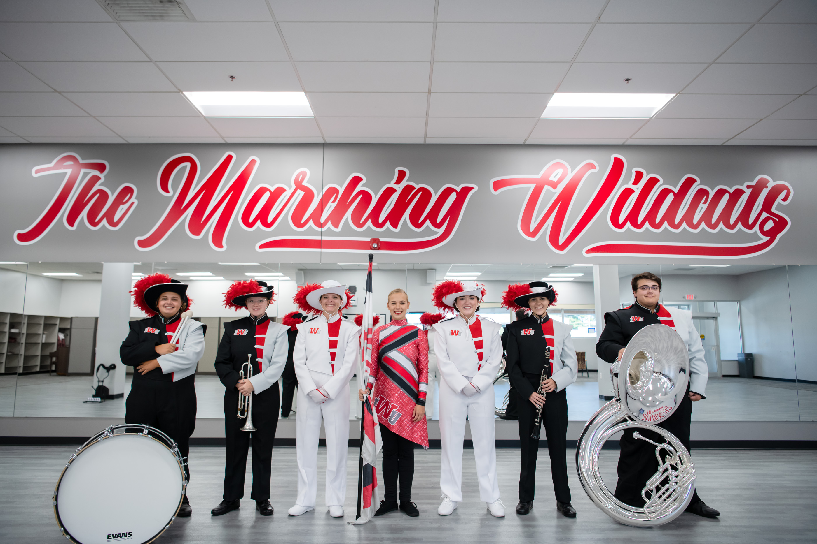 Maching Wildcats inside the Marching Band Practice Facilities