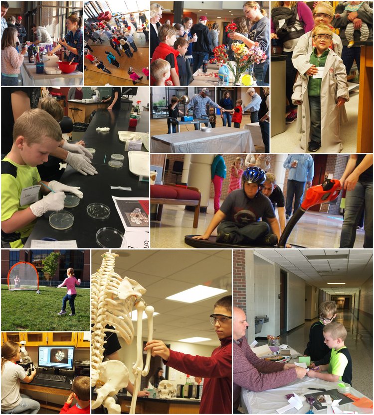 Photo collage of children performing science experiments