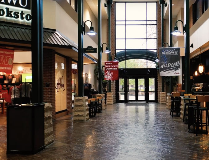 Photo of the inside walkway of the Barnes Student Center